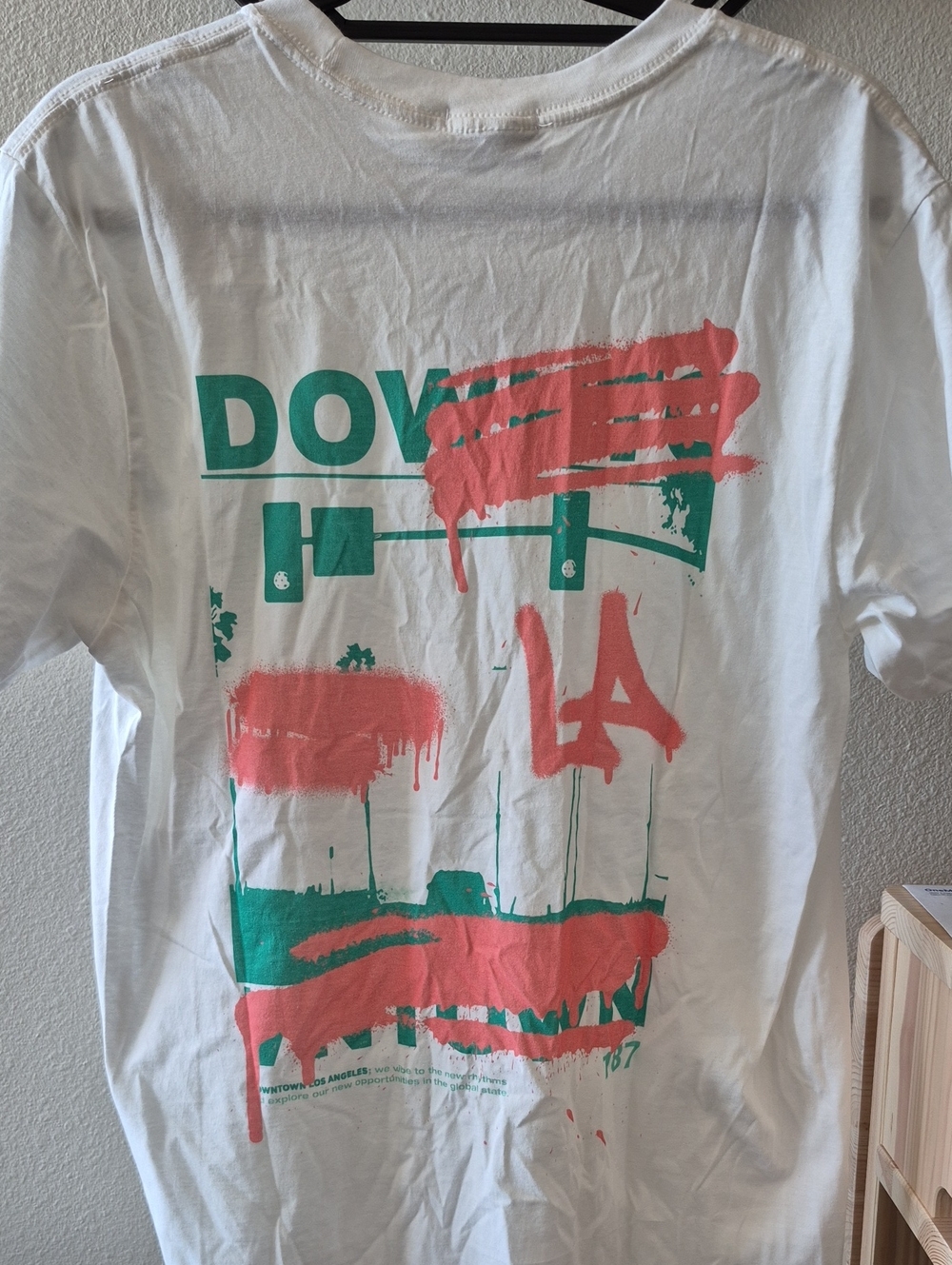 White Graphic Short Sleeve Tee with Teal and Coral Print